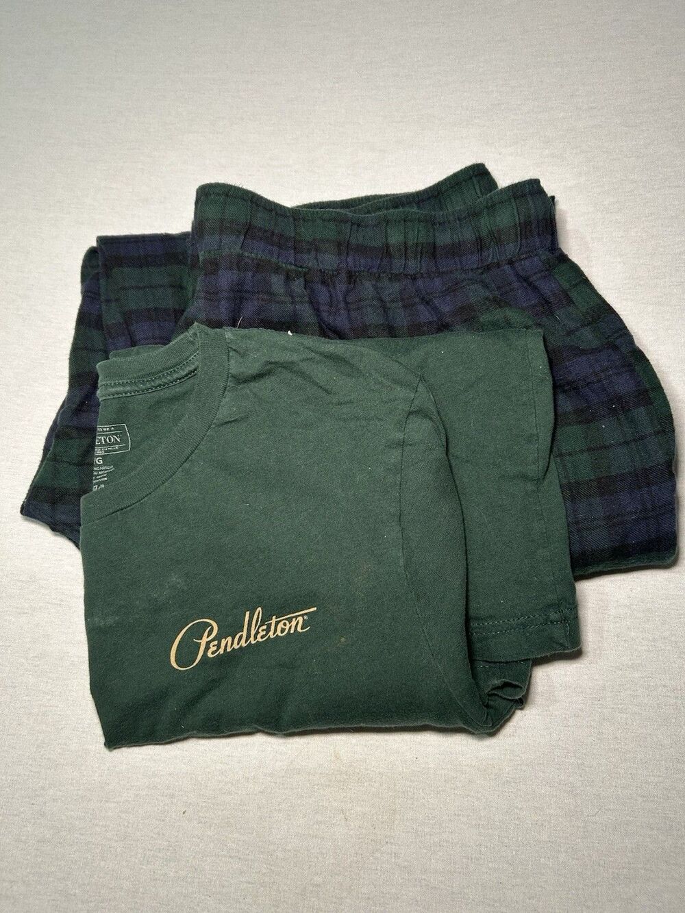 Pendleton Cotton Pajama Pants sz L in Black Watch Tartan, bonus tee